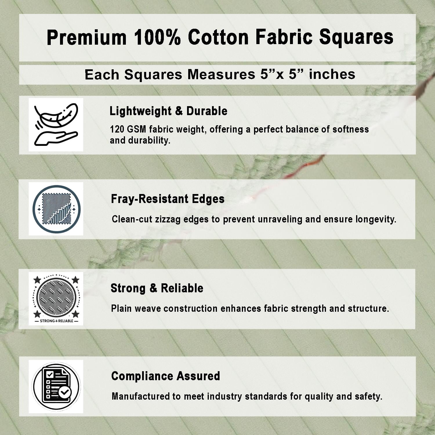 Soimoi 40 Pcs Solid Cotton Fabric Squares Bundles Charm Packs for Quilting, Fat Quarter Layer Cakes, Fabric Scraps for Crafts,Precuts Quilt Squares 5 x 5 inches, DIY Fabric Bundle - Pastel Green