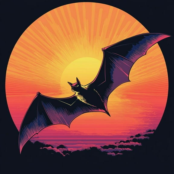 Sunset and Flying Bat DIY 5D Diamond Art Painting by Number Kits for Adults Paint with Full Drill Round Diamond Gems Painting Art Craft for Home Wall Decoration 13.8x13.8in