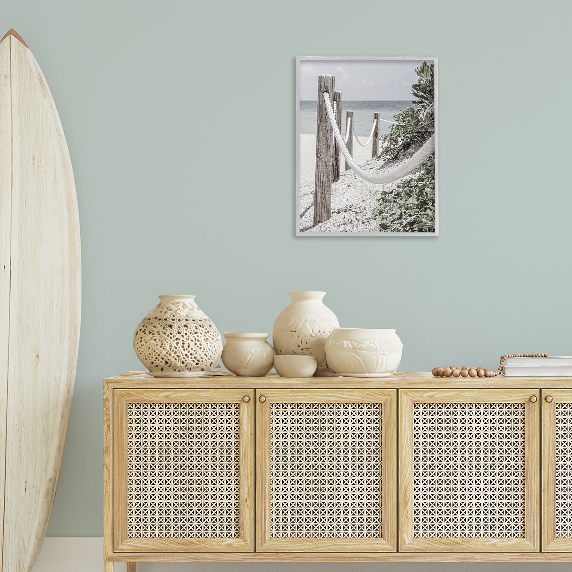 Stupell Industries Rope Fence Beach Landscape Photography Gray Framed Art Print Wall Art, 24 x 30