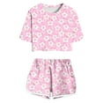thumbnail image 2 of Conairie Girls Outfit Set 2 Piece Regular Fit Short Sleeve T Shirt and Shorts Kids Cute Floral Print Comfortable Summer Soft Casual Clothes Set Pink 4-5 Y, 2 of 4
