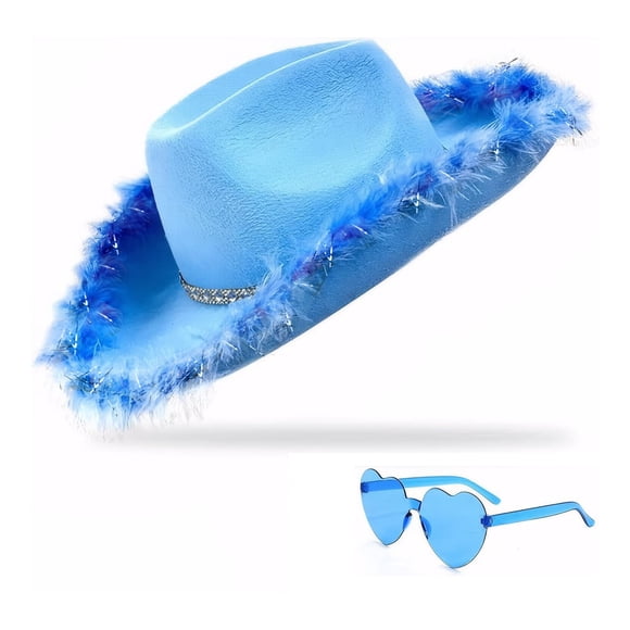 Sombrero de vaquero YBHOMINE con gafas de sol en forma de corazón para mujer y hombre