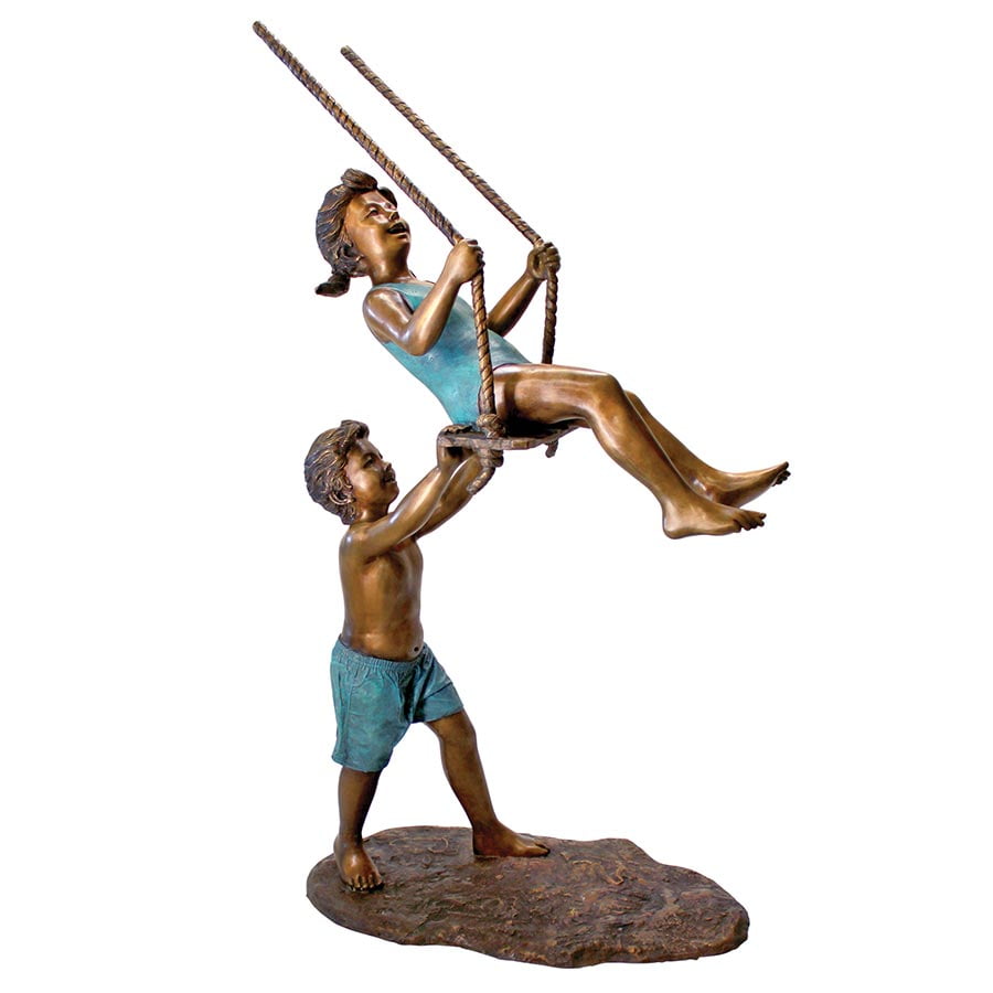 Swinging Children Solid Cast Bronze Garden Statue by Designt Toscano