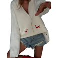 thumbnail image 2 of Cárdigan de Punto con Botones y Bordado Gráfico para Mujer, Cuello en V, Cómodo y Divertido, Ideal para Otoño M, 2 of 7