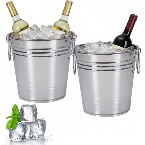 Pethiy 2-Pack Stainless Steel Ice Buckets with Handles, 3L Wine Chiller for Parties & Cocktail Bar, Beverage Tub for Indoor Outdoor - Silver