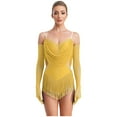 thumbnail image 2 of Aiihoo Womens Glittery Rhinestones Tassels Leotard Dance Shiny Rhinestones Latin Ballet Dancewear Yellow S, 2 of 7