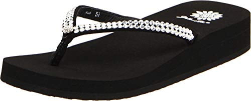 black yellow box flip flops