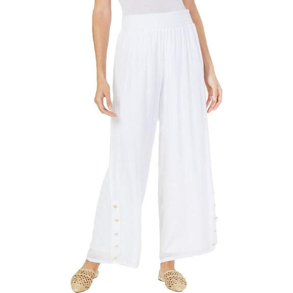 JM Collection Womens Petites Button Detail High-Rise Wide Leg Pants