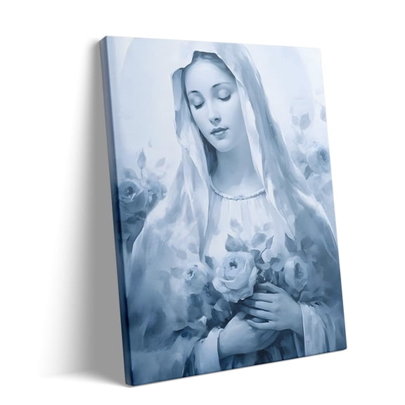 Elegant Virgin Mary Canvas Wall Art Decor - Inspirational Catholic Religious Decor for Home and Office, Blessed Mother Mary Painting on Premium Canvas, Spiritual Gift for Christian Faith