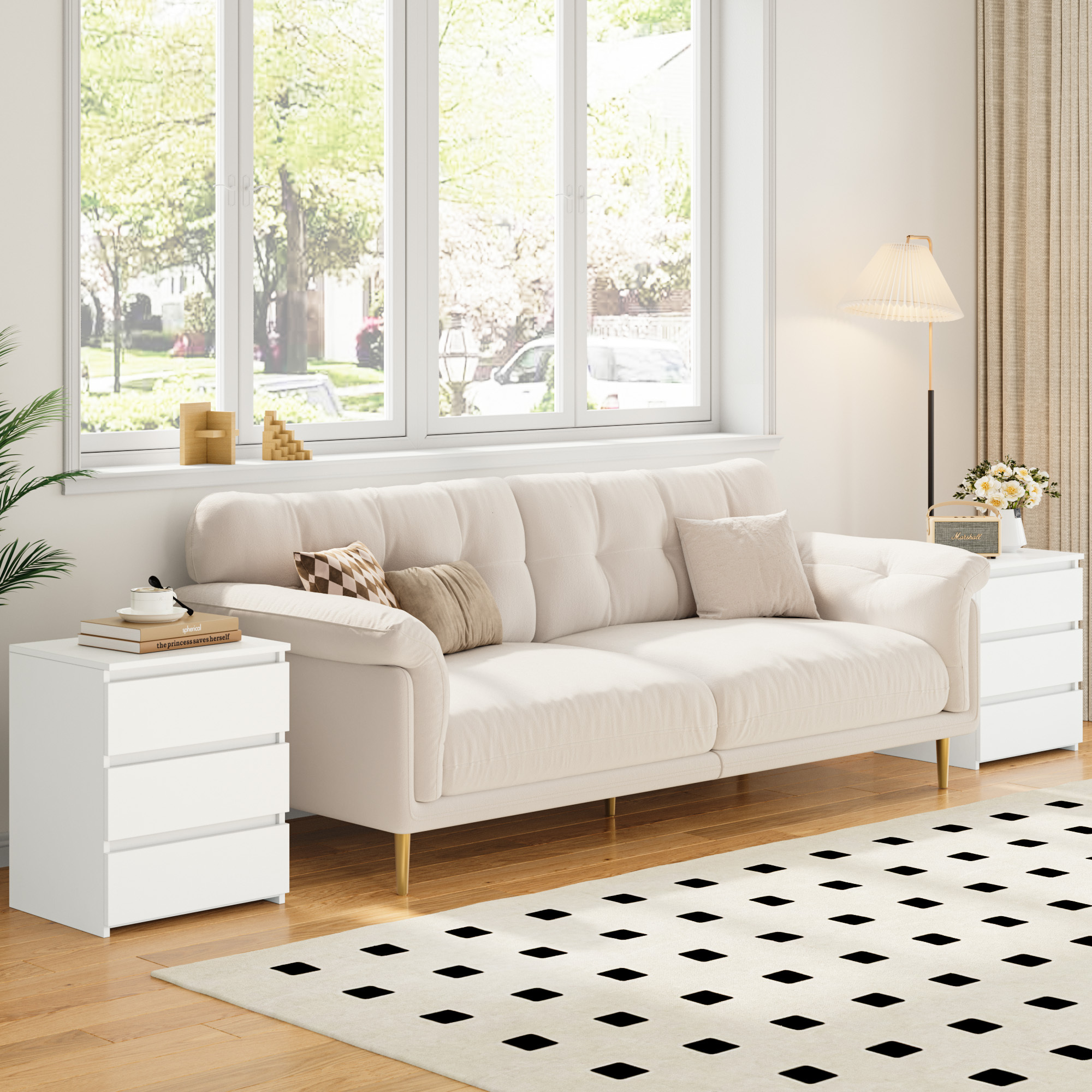 Homfa White Nightstand with 3 Drawers, Set of 2 photo 5