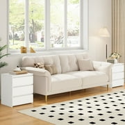 Homfa White Nightstand with 3 Drawers Set of 2, Sofa Table for Living Room, Modern Wooden Storage Cabinet for Bedroom