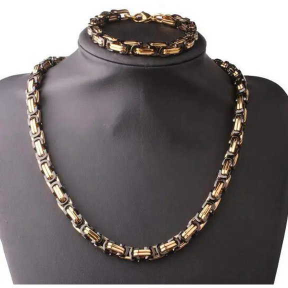 HOOUN Stainless Steel Jewelry Set Byzantine Chain Necklace Bracelet For Men Gifts 8mm