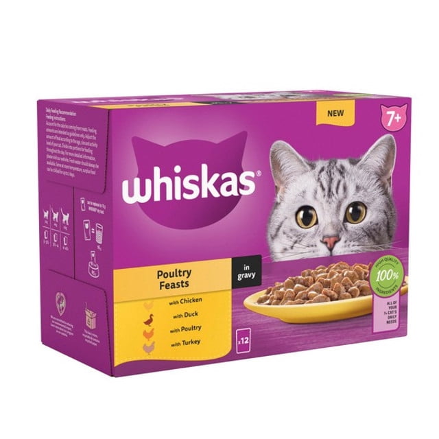 WHISKAS 7+ Cat Pouches Poultry Feasts in Gravy Cat Food 12x85g