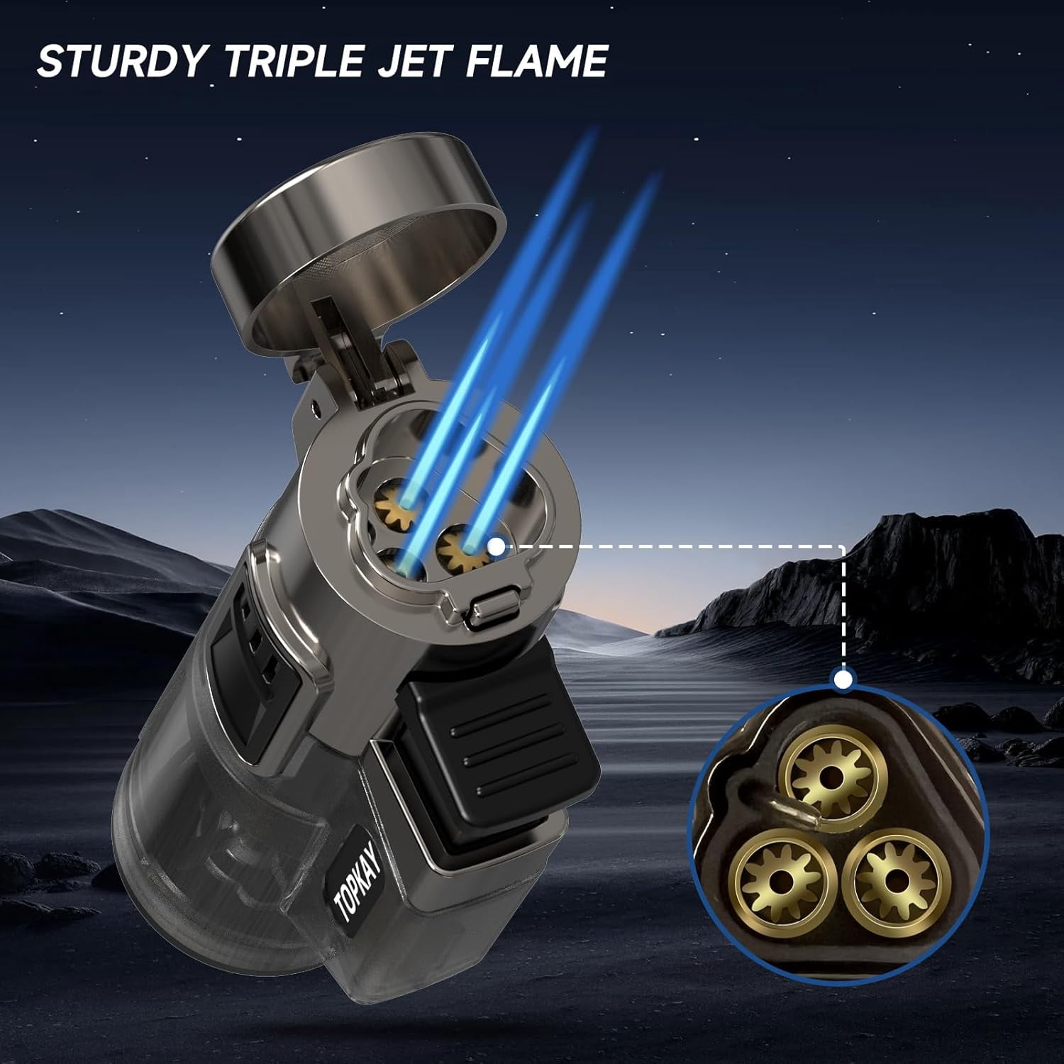 Cigar Lighters Triple Jet Flame Torch Lighters, Windproof Butane Refillable with a Gift Box, 2 Packs (Butane Not Included)