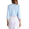 thumbnail image 3 of Satin Cardigan for Women's 3/4 Sleeve Open Front Cropped Office Work Bolero Shrug XL Light Blue, 3 of 5