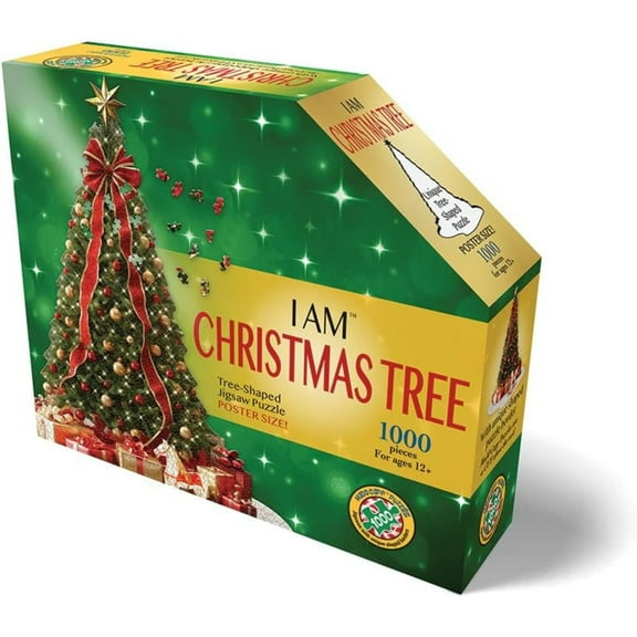 Madd Capp: I Am Christmas Tree - 1000 Piece Puzzle - Holiday Tree-Shaped Jigsaw Puzzle, 32x38" Size, Poster Reference, Educational Fun Fact Booklet