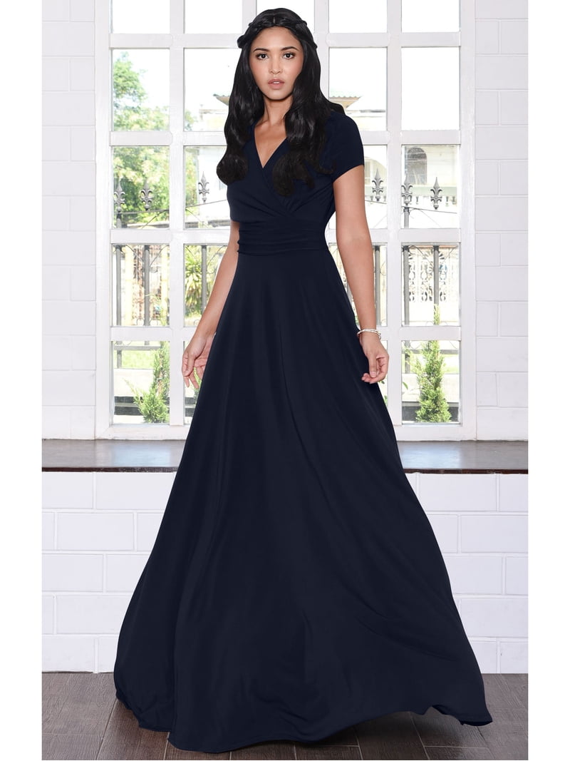 KOH KOH Long V-Neck Flowy Cap Short Sleeve V-Neck Bridesmaid Wedding Guest  Party Formal Summer Sundress Tall Gown Maxi Dress Dresses For Women Dark Navy  Blue Large US 12-14 NT074 - Walmart.com