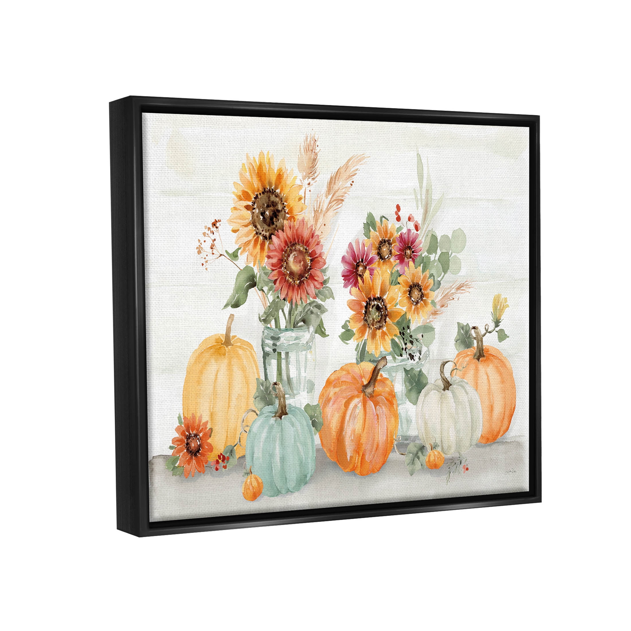 Stupell Industries Autumn Ramble Country Bouquets Graphic Art Jet Black Floating Framed Canvas Print Wall Art, Design by Katrina Pete