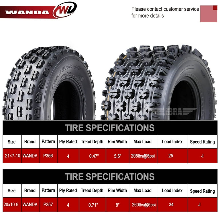 WANDA 21x7-10 & 20x10-9 ATV Tires Set for HONDA TRX 250 300 400