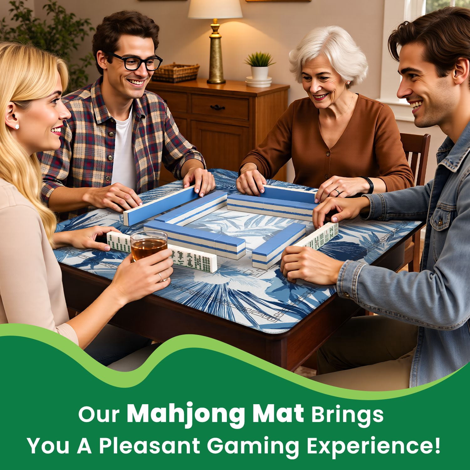 Mahjong Mat 31.5" x 31.5" Summer camouflage hawaiian seamless tropical plants Non-Slip Noise Reduction American Mahjong Tiles Table Cover for Dominoes Poker Card Board Games Gift