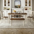 thumbnail image 3 of Harper & Bright Designs Classic 6 Pieces Dining Set Wooden Rectangle Table and 4 Chairs with Bench for Kitchen Dining Room, Brown+Cottage White, 3 of 12