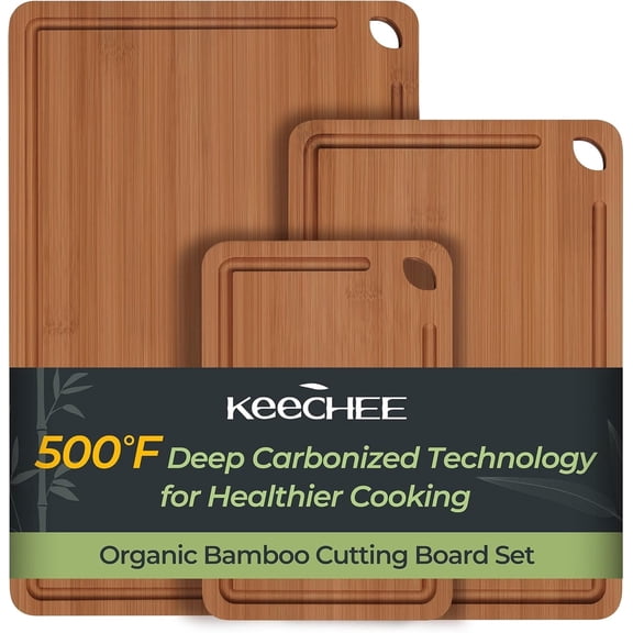 Keechee Bamboo Cutting Board, Durable Wood Cutting Boards for Kitchen with Deep Juice Grooves & Built-in Handles, Ideal Charcuterie & Chopping for Meat, Vegetables and Fruits Ideal Kitchen Gifts