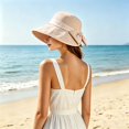 thumbnail image 2 of Women Bow‑Knot Bucket Sun Hat Split‑Back Design Wide Brim UV Protection Fisherman Cap Casual Travel Beach Outdoor Spring Summer Sun‑Shade Head‑Accessory, 2 of 5