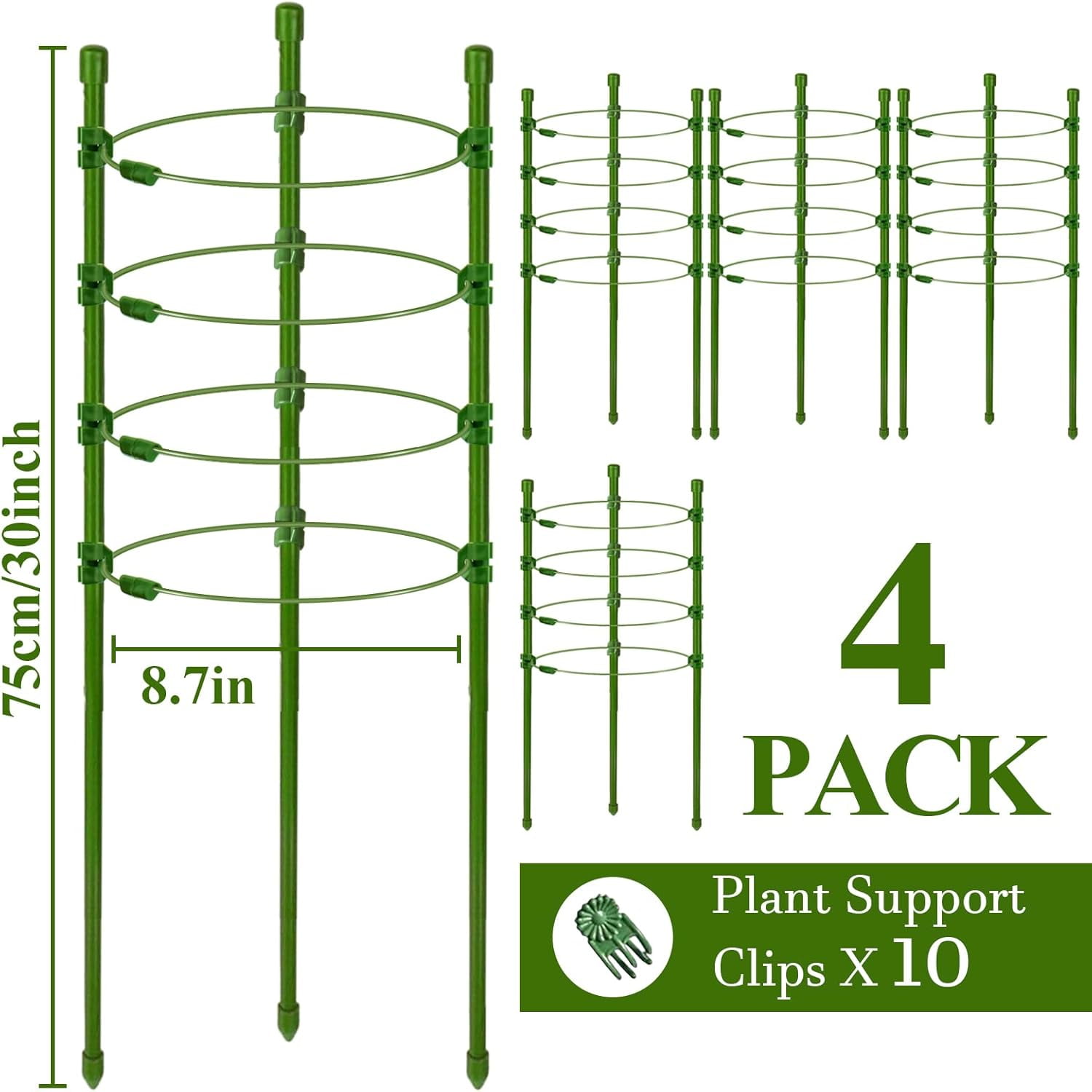 4 Packs 30inch Plant Support Cages with 3 Adjustable Support Rings- Small Tomato Cage for Pots Plant Holder for Home Garden Balcony for Orchids, Tomato, Vegetables, Flowers, Climbing Plants