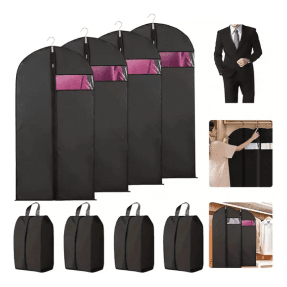 Juego De 4 Fundas Para Traje Y 4 Fundas Para Zapatos Xtellar Negro