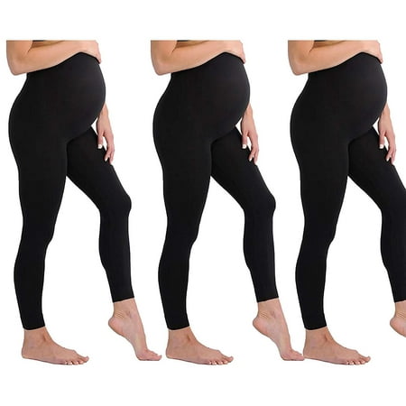 Touch Me Maternity Leggings Black Navy Grey Soft Solid Stretch Seamless Tights One Size Fits All Active Wear Yoga Gym Clothes (Maternity - One Size Fits All, 3 Pack of