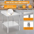 thumbnail image 4 of 24 In x24 In x30 In Stainless Steel Prep Table with Adjustable Legs and Undershelf Spill-Proof Baffle NSF-Certified Heavy-Duty Kitchen Workbench, 4 of 7