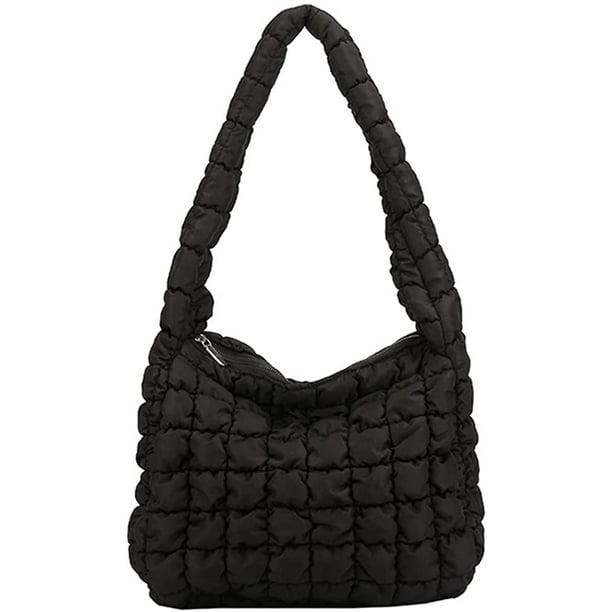Laibmfc Puffer Shoulder Bag For Women Quilted Puffy Lightweight Nylon Handbag Large Padded Soft Purse Black