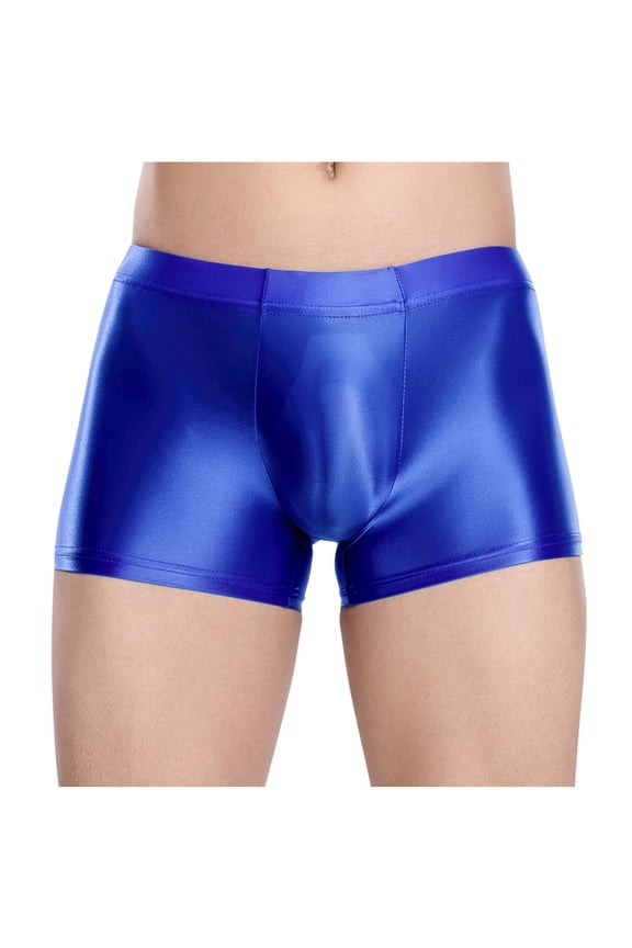 Mens Silk Underwear Plus Size Comfortable Lightweight Stretch Solid Magnetic Boxer Brief Blue XL