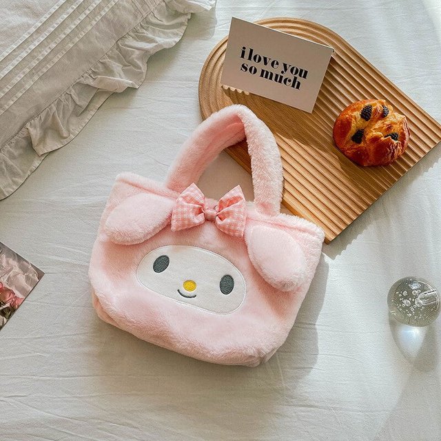 Sanrio-Bolso de mano de felpa para mujer, muñeco Kawaii de Hello Kitty, Kuromi Melody, Cinnamoroll, regalo para niñas