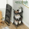 thumbnail image 2 of 3 Tier Foldable Rolling Cart, Metal Utility Cart with Lockable Wheels, Folding Storage Trolley, 3 Small Baskets and 6 Hooks for Living Room, Kitchen, Bathroom, Bedroom and Office, Black, 2 of 13