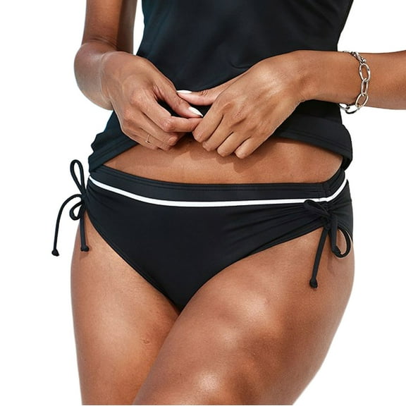 LASCANA Women's Two-Tone Side Tie Bikini Swimsuit Bottom Ruching