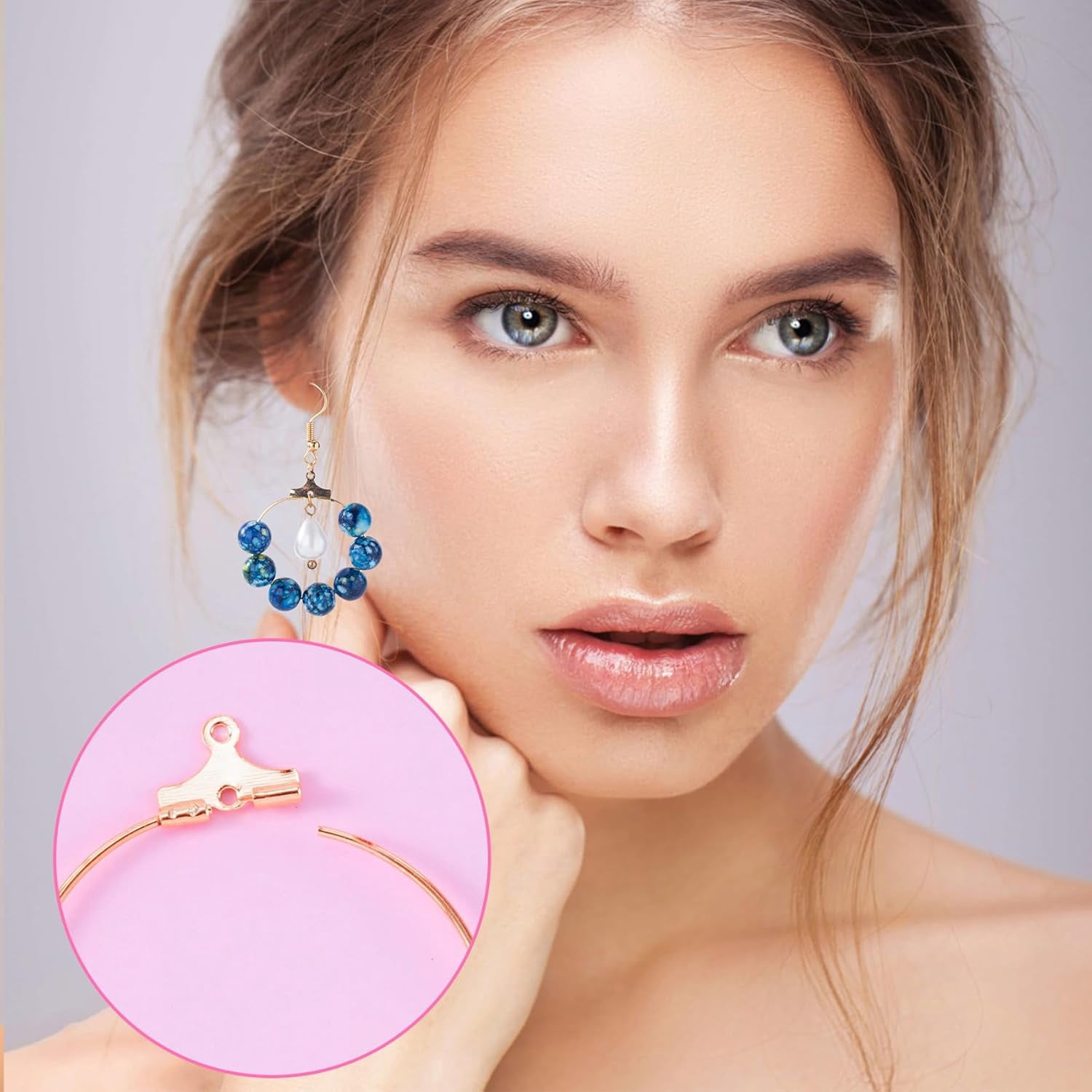 700pcs Hypoallergenic Hoop Earrings Making Kit, Mix Size Earring Beading Hooks for Women, Spring Earring Wire Hooks Pads Accessories for DIY Jewelry Making- Gold