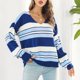 thumbnail image 4 of Gibobby Suéteres mujer, Suéter de punto acanalado para mujer, estilo informal, de otoño, de manga larga, con cuello en V, para otoño(Azul,G), 4 of 5