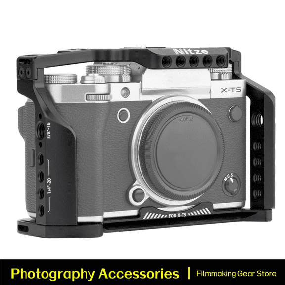 Nitze XT5 Cage for FUJIFILM X-T5 Camera with Built-in NATO Rail and Arca Swiss Quick Release Plate