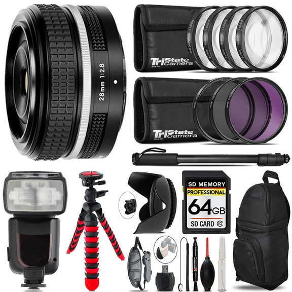 Nikon NIKKOR Z 28mm f/2.8 (SE) Lens   Professional Flash & More - 64GB Accessory Kit (International Version)