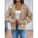 thumbnail image 4 of Cárdigan Corto de Mujer, Suéter de Larga, Estilo Boho, Bordado Floral de Ganchillo, Prenda Exterior de Punto Oversize Color Camello XL, 4 of 9