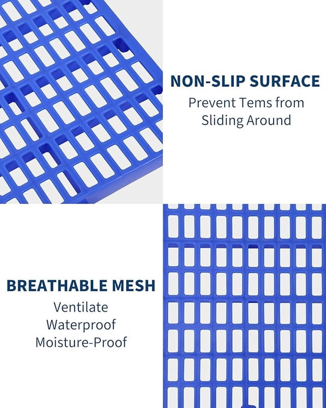 Plastic Pallet, Splicable Floor Pallets, 1100 Lbs Capacity per Pc, Water-Proof, Breathable Grid Ventilation 6 Pcs Pallets for Daily,Workshop,Garage, Market Use(11.8X 23.6X 1.18 inches)