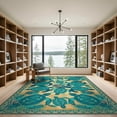 thumbnail image 2 of ODIKA Turtle Boho Ocean Mosaic Border Stained Entryway Teal Nautical Flowing Dynamic for Great Room, Indoor Open Concept, Large Living Low Profile Flatwoven, 2 of 7