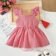 thumbnail image 4 of Baby Onesies Unisex Infant Girls Fly Sleeve Watermelon Plaid Romper Dress Baby Rompers Girl Red 6-12 Months, 4 of 6