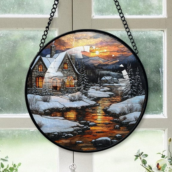 House Stained Glass Suncatcher Ornament, House Christmas, House Stained Glass Decor, Unique Ornament Christmas, Christmas Women Birthday Gifts 9sa9g1