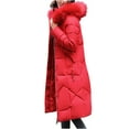 thumbnail image 4 of Sakmal Snow Winter Jackets for Women Zip Up Hooded Quilted Puffer Down Jackets Long Lightweight Overcoat Parka Red Coats for Women, 4 of 8