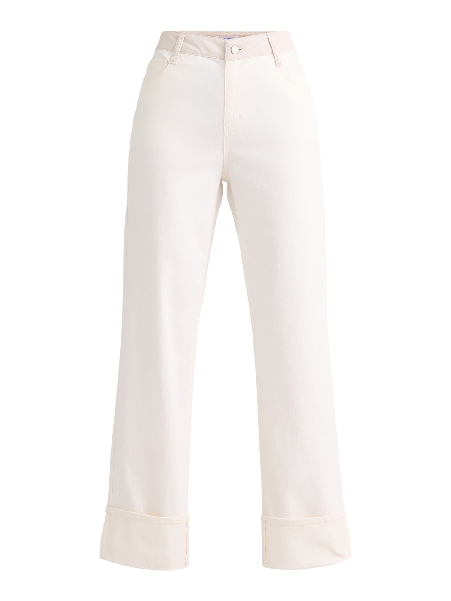 Time and Tru Women's High Rise Colorblock Straight Leg Cuffed Jeans, 29" Inseam, Sizes 2-20