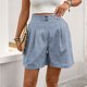 thumbnail image 4 of Pantalones cortos anchos con cintura elástica para mujer, pantalones cortos de trabajo lisos con volantes y bolsillos, diseño con botones en la parte delantera para un look moderno, 4 of 8