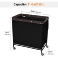 thumbnail image 2 of 120L Laundry Hamper with Wheels, 3-Section Rolling Laundry Cart, Laundry Room Cart, Dirty Clothes Basket for Hotels, Bathrooms, Dormitories, Black, 2 of 14