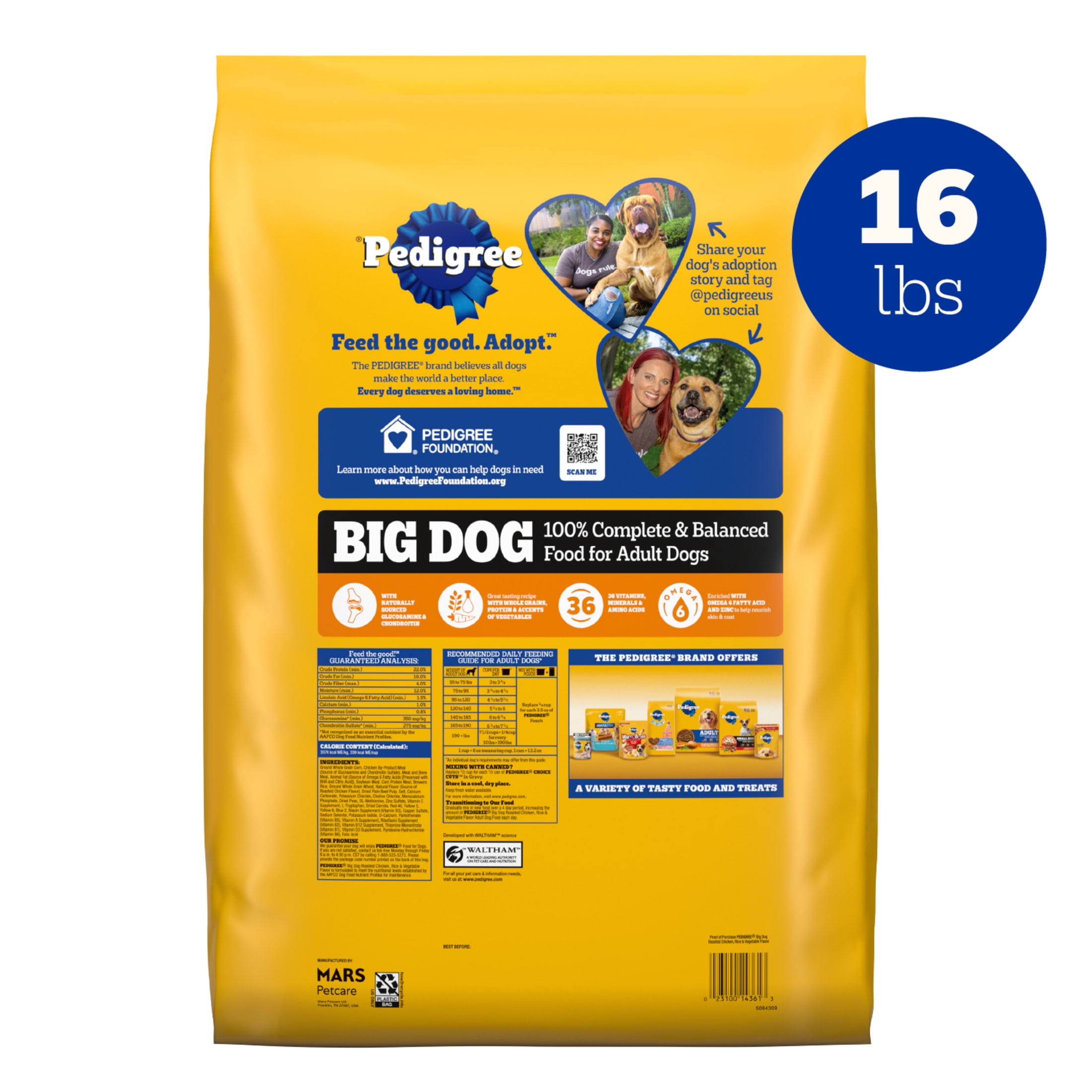 Pedigree Large Breed Dry Dog Food, Roasted Chicken, Rice and Vegetable Flavor, 16 lb Bag