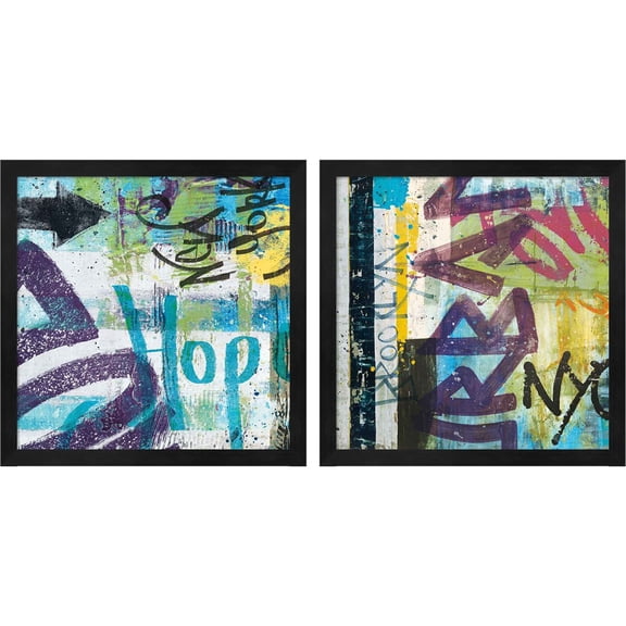 Great Art Now City Graffiti by Wild Apple Portfolio, 2 Piece Framed Art Set Each 13"W x 13"H
